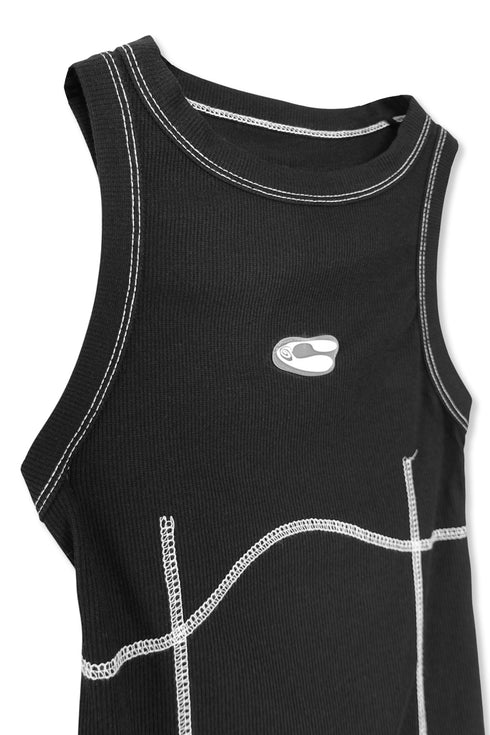 BACK SLIT STITCH TANK TOP -BLACK-